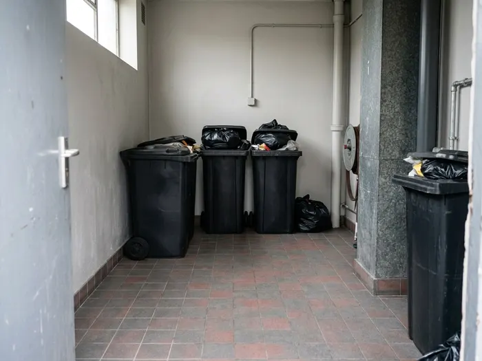 Après intervention. Sol lavé et désinfecté, bacs et murs dégraissés, odeurs traitées.
